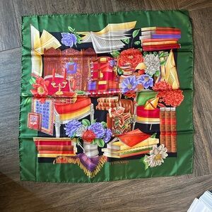 Leonard Paris Green Multicolor Silk Scarf